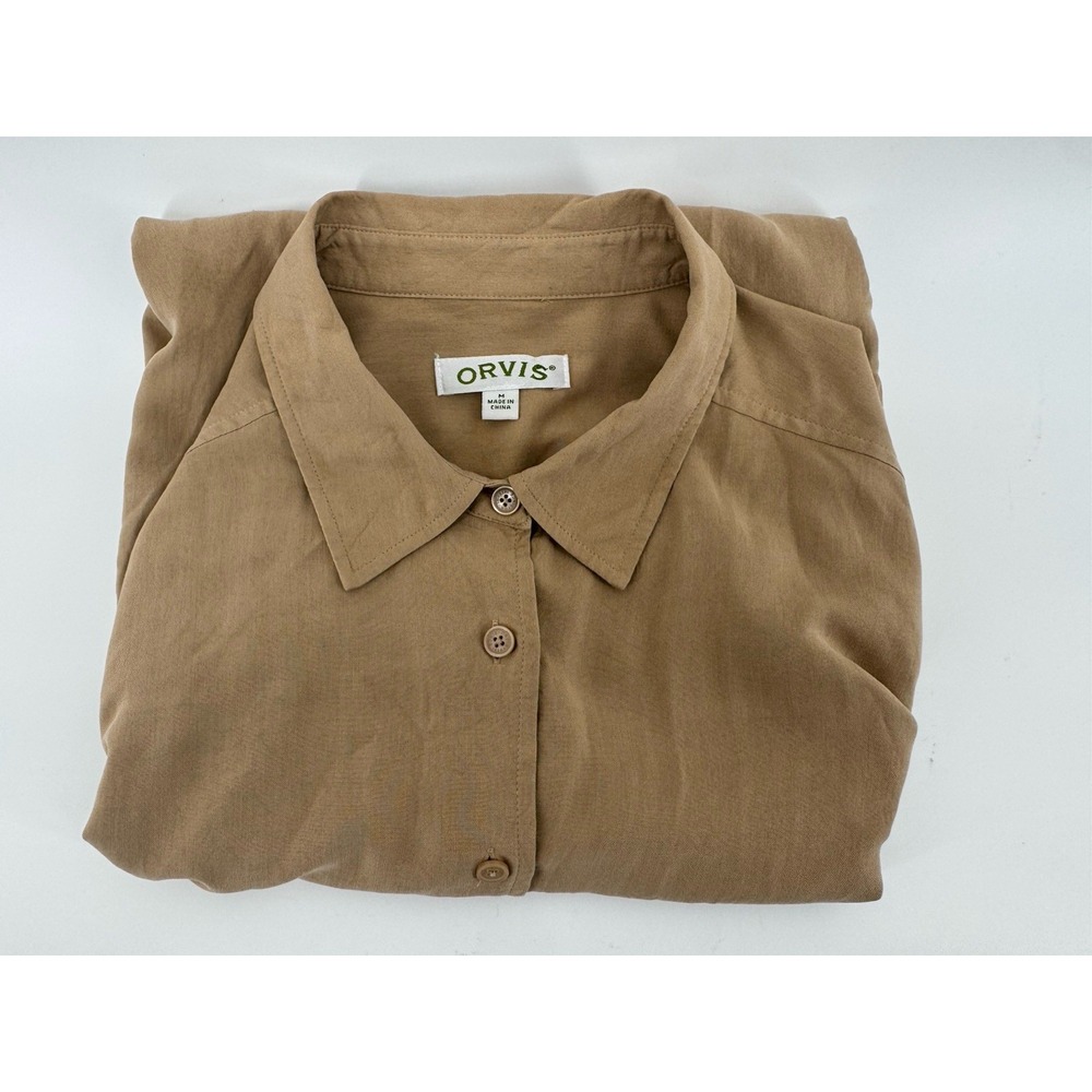 ORVIS Women's Tan Long Sleeve Button Up Shirt Casual Silk Quiet Lxury Sz Medium - Picture 7 of 7